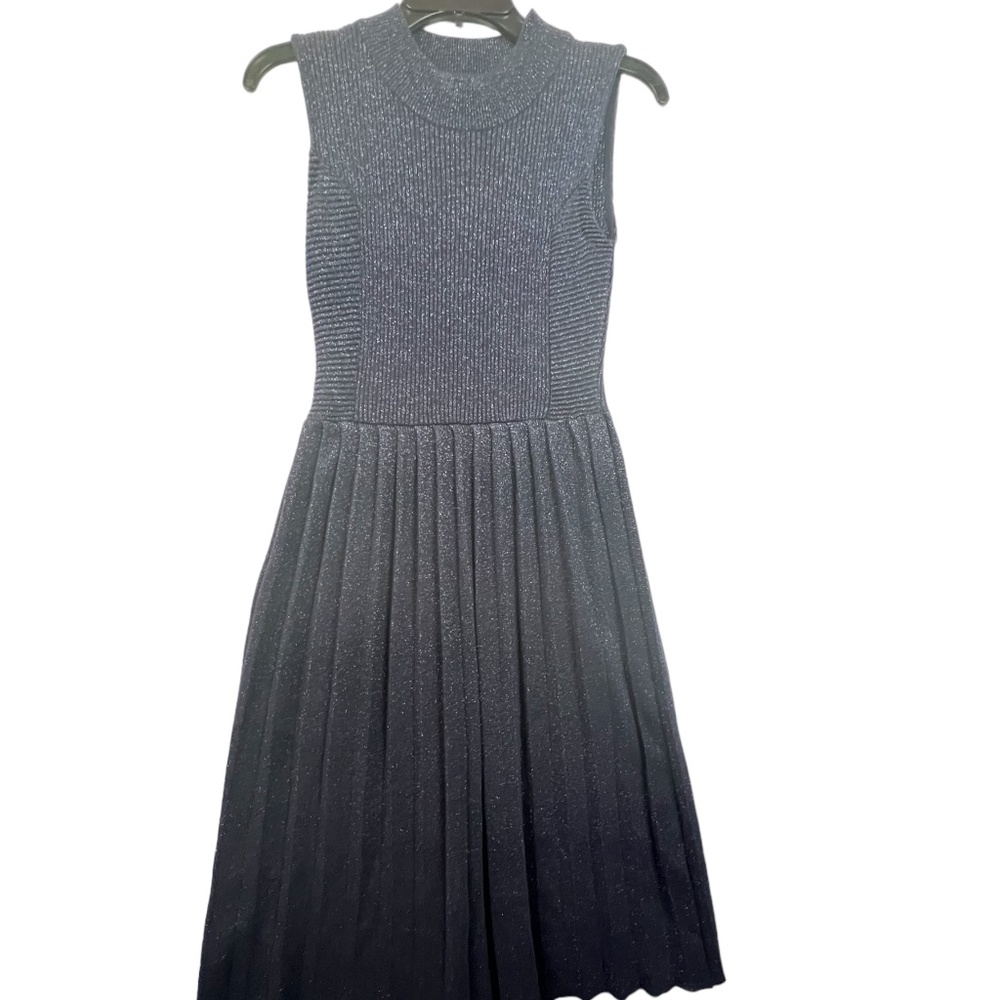 Marlowe Women's Sleevelees Kint Metalic Thread Navy Blue Dress Sz M Pre-Owned